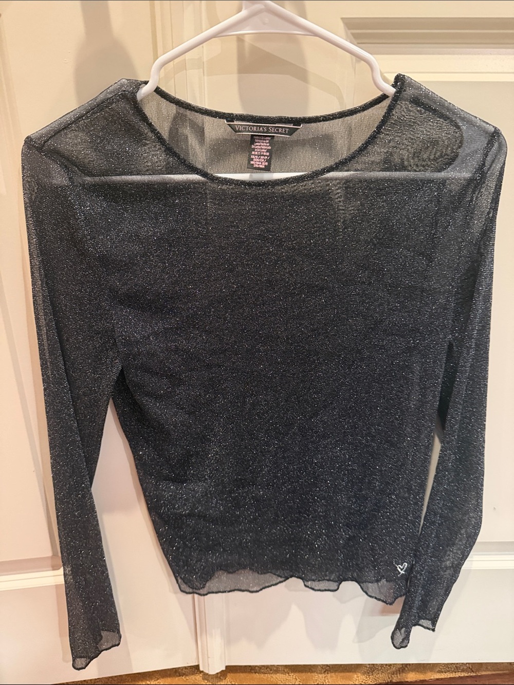 Victoria's Secret Black Sparkle Sheer Long-Sleeve Top